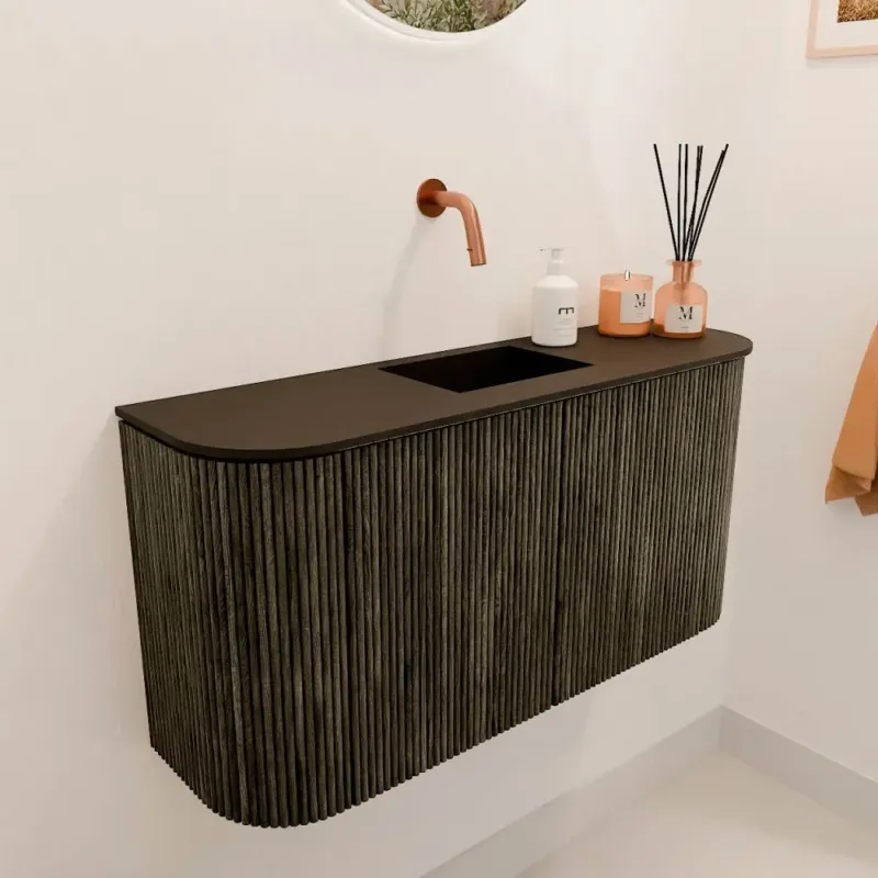 Direct Verzonden Mondiaz Joya 85cm toiletmeubel ronding links/rechts shadow met wastafel faye midden zonder kraangat urban