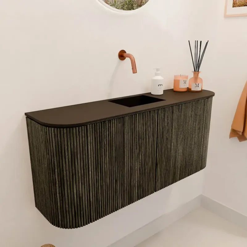 Mondiaz Joya 95cm toiletmeubel ronding links/rechts shadow met wastafel faye midden zonder kraangat urban Direct Verzonden