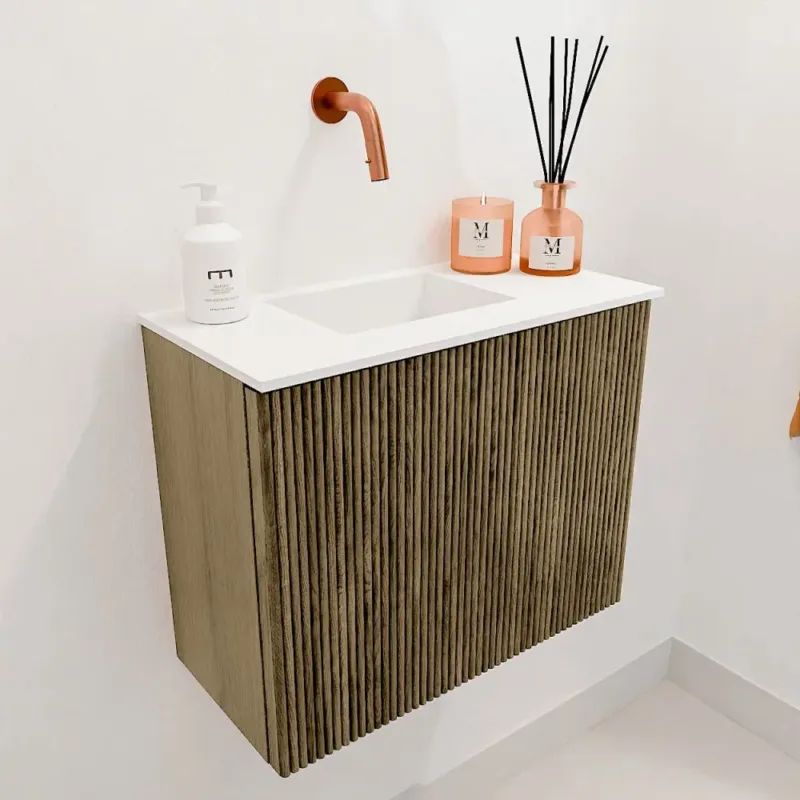 Mondiaz Joya 50cm toiletmeubel dusk met wastafel faye links zonder kraangat talc Flitsaanbieding