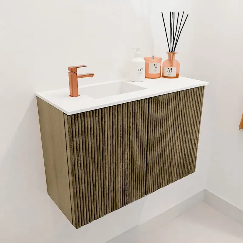 Gecertificeerd Mondiaz Joya 60cm toiletmeubel dusk met wastafel faye links 1 kraangat talc