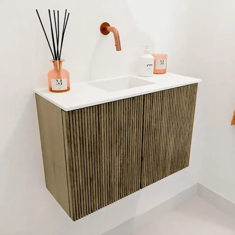 Betrouwbaar Mondiaz Joya 60cm toiletmeubel dusk met wastafel faye midden zonder kraangat talc