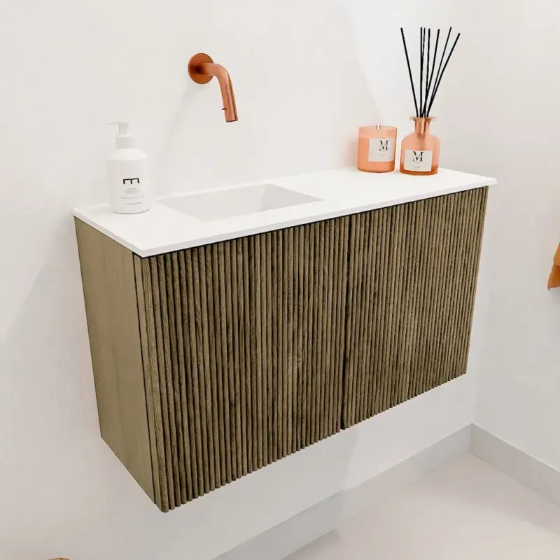 Mondiaz Joya 70cm toiletmeubel dusk met wastafel faye links zonder kraangat talc Lage Kosten