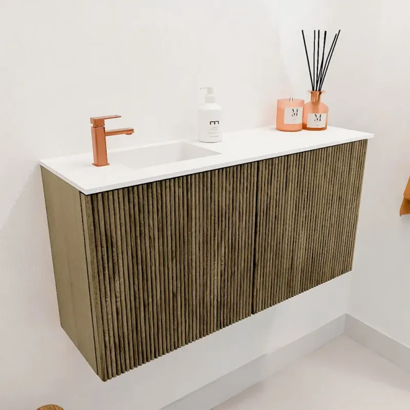 Mondiaz Joya 80cm toiletmeubel dusk met wastafel faye links 1 kraangat talc Tijdelijk Beschikbaar
