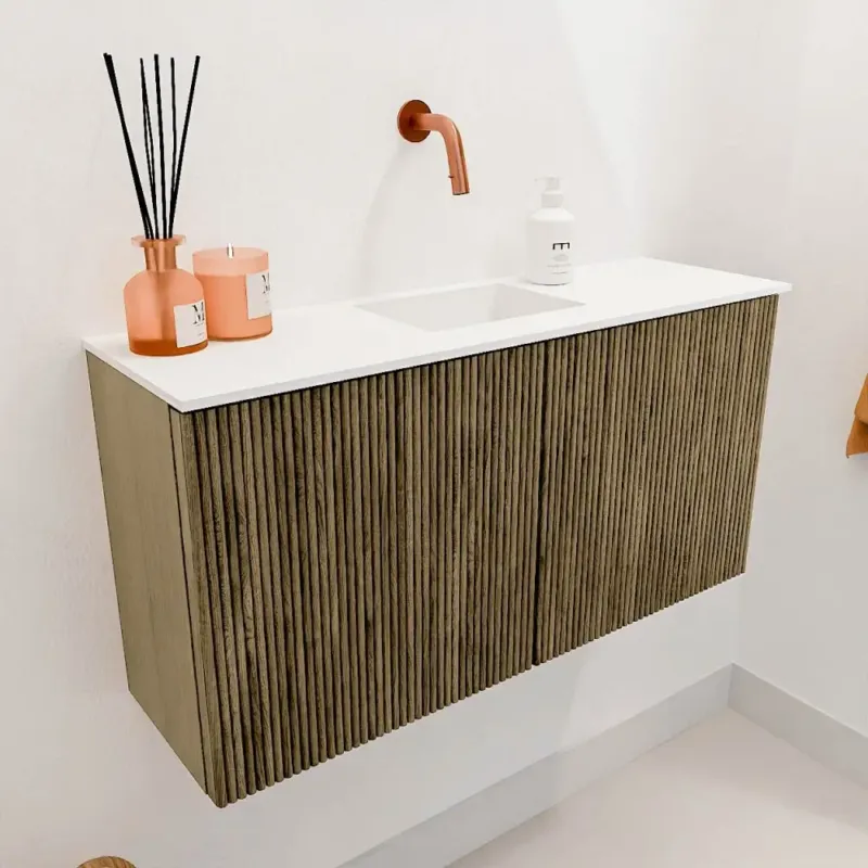 Mondiaz Joya 80cm toiletmeubel dusk met wastafel faye midden zonder kraangat talc Laatste Kans