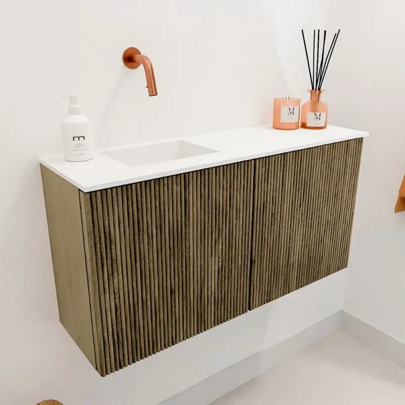 Mondiaz Joya 80cm toiletmeubel dusk met wastafel faye links zonder kraangat talc Korting