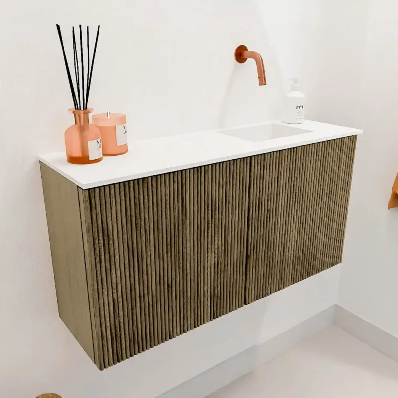 Korting Mondiaz Joya 80cm toiletmeubel dusk met wastafel faye rechts zonder kraangat talc