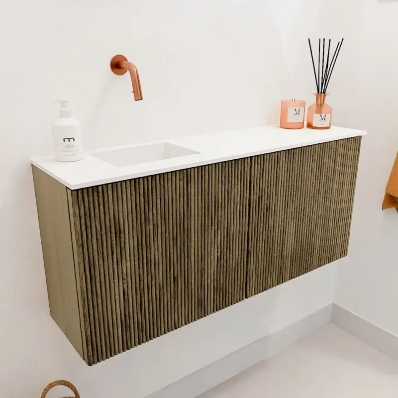 Mondiaz Joya 90cm toiletmeubel dusk met wastafel faye links zonder kraangat talc Korting