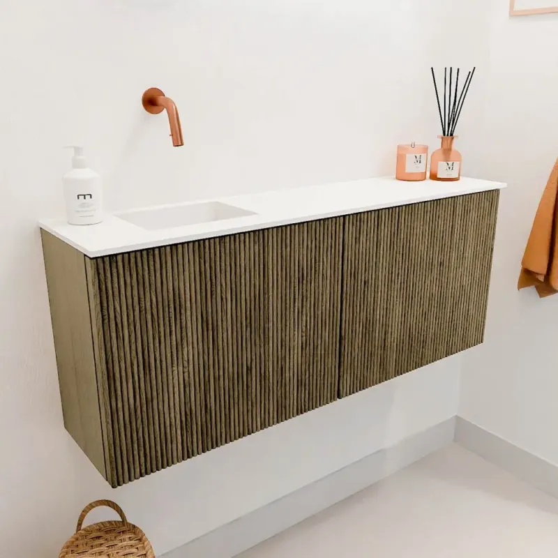 Hoge Kwaliteit Mondiaz Joya 100cm toiletmeubel dusk met wastafel faye links zonder kraangat talc