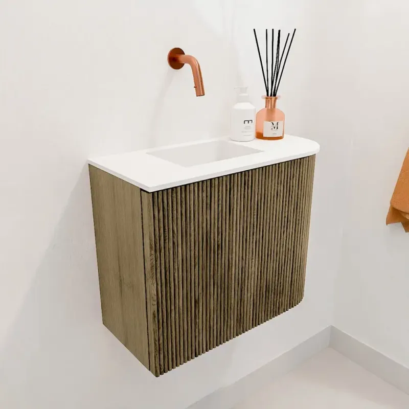 Express Levering Mondiaz Joya 50cm toiletmeubel ronding rechts dusk met wastafel faye links zonder kraangat talc