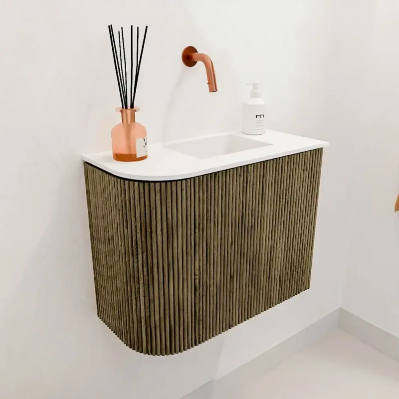 Bestseller Mondiaz Joya 50cm toiletmeubel ronding links dusk met wastafel faye rechts zonder kraangat talc