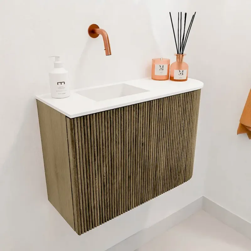 Beperkte Voorraad Mondiaz Joya 60cm toiletmeubel ronding rechts dusk met wastafel faye links zonder kraangat talc