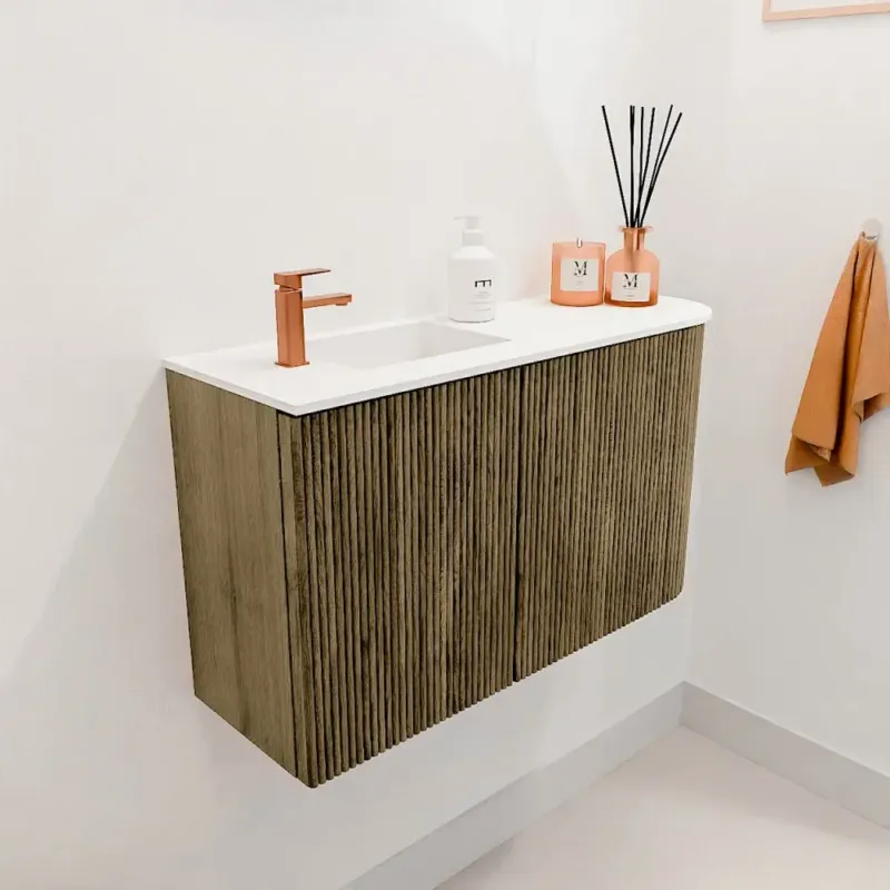 Mondiaz Joya 70cm toiletmeubel ronding rechts dusk met wastafel faye links 1 kraangat talc Korting