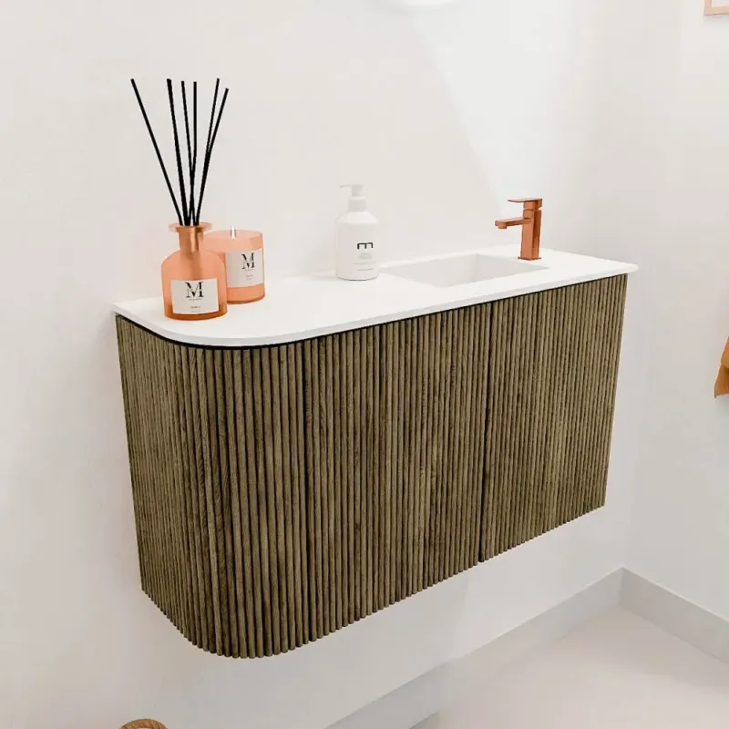 Mondiaz Joya 70cm toiletmeubel ronding links dusk met wastafel faye rechts 1 kraangat talc Fabrieksprijs