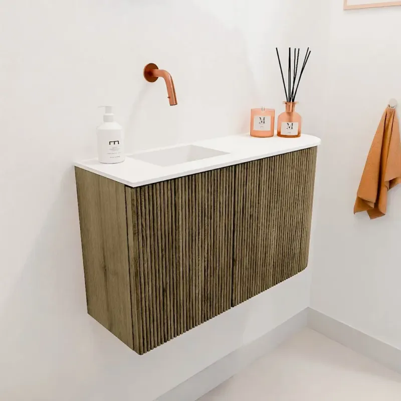 Mondiaz Joya 70cm toiletmeubel ronding rechts dusk met wastafel faye links zonder kraangat talc Beperkt Aanbod