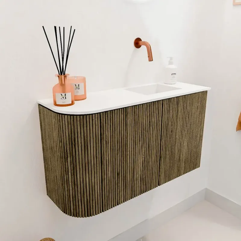Finale Uitverkoop Mondiaz Joya 70cm toiletmeubel ronding links dusk met wastafel faye rechts zonder kraangat talc