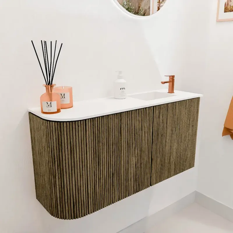 Mondiaz Joya 80cm toiletmeubel ronding links dusk met wastafel faye rechts 1 kraangat talc Tijdelijk Beschikbaar