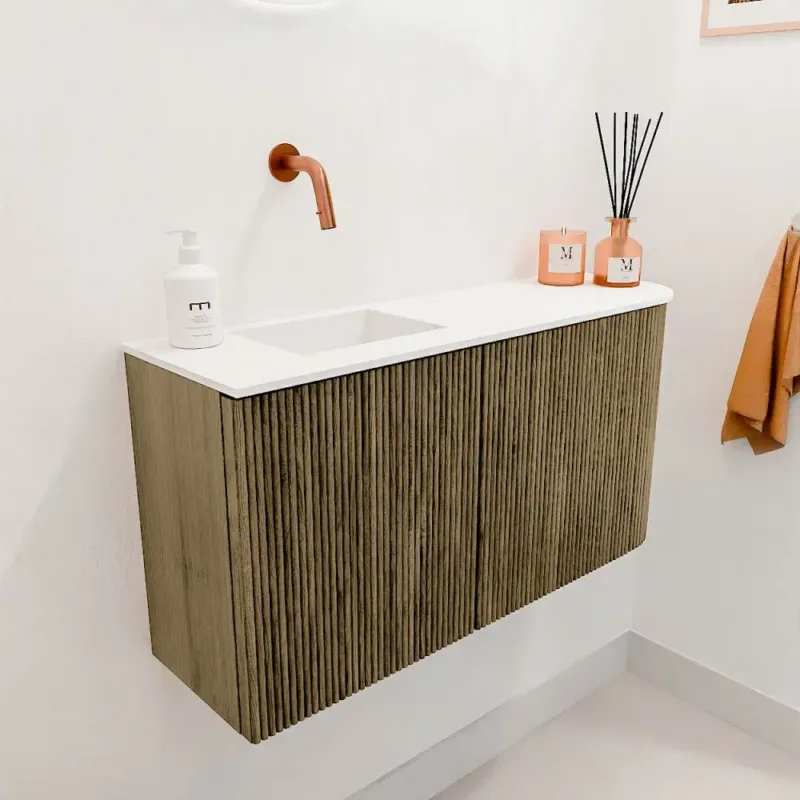 Mondiaz Joya 80cm toiletmeubel ronding rechts dusk met wastafel faye links zonder kraangat talc Voordeelprijs