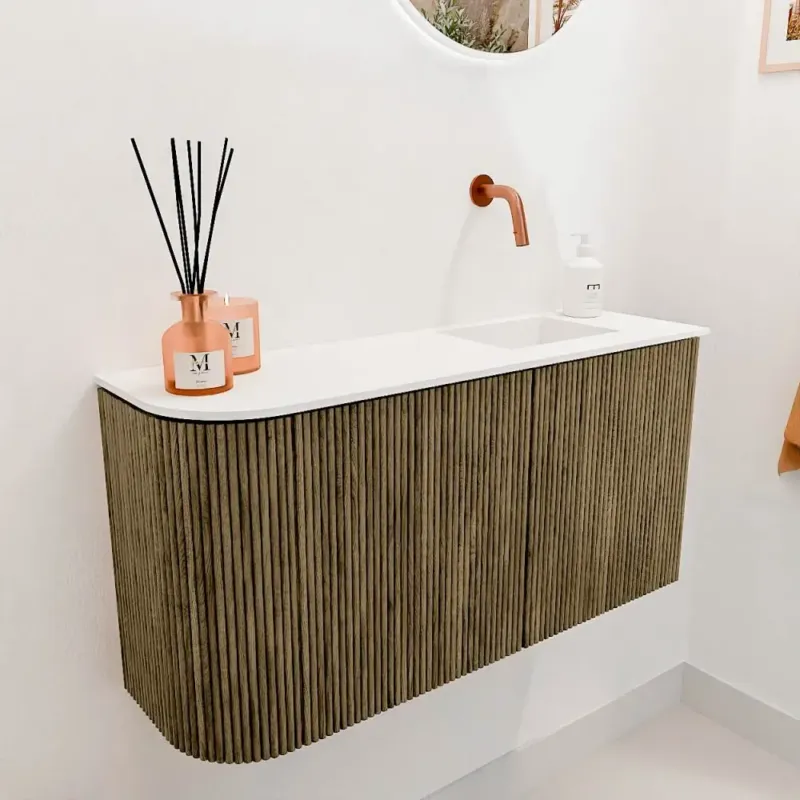 Weekendaanbieding Mondiaz Joya 80cm toiletmeubel ronding links dusk met wastafel faye rechts zonder kraangat talc