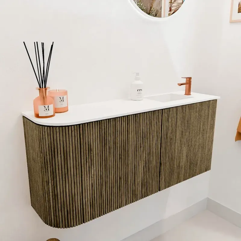Mondiaz Joya 90cm toiletmeubel ronding links dusk met wastafel faye rechts 1 kraangat talc Aanbieding
