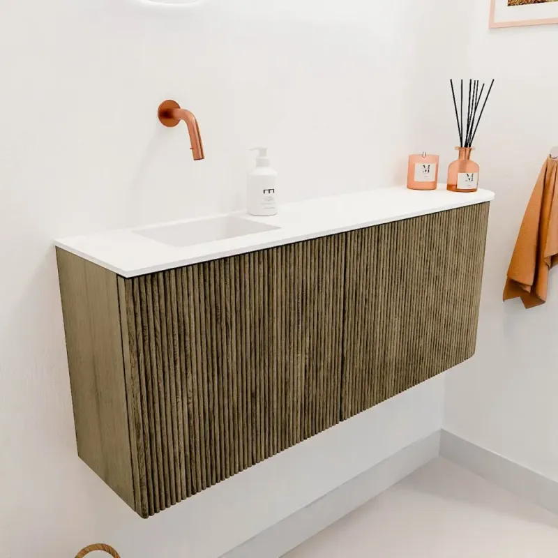 Mondiaz Joya 100cm toiletmeubel ronding rechts dusk met wastafel faye links zonder kraangat talc Snelle Levering