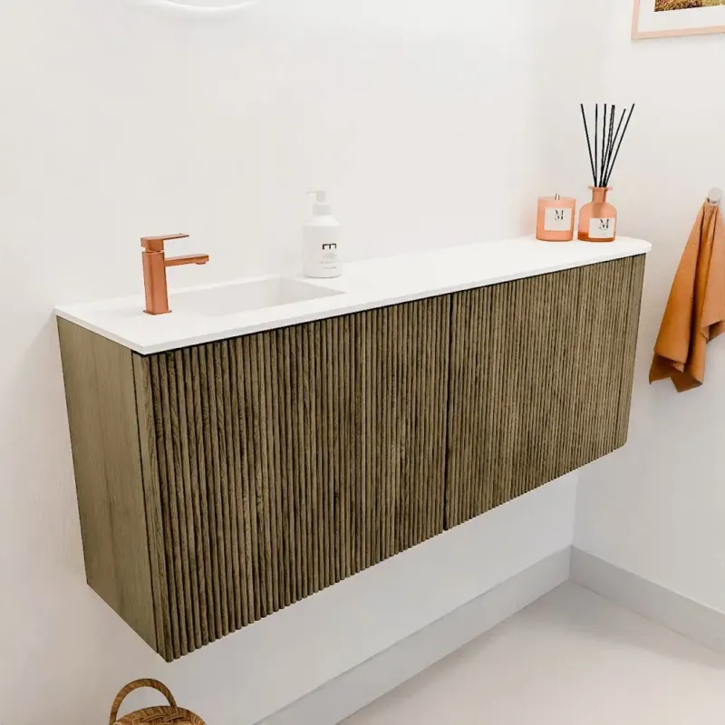 Dagaanbieding Mondiaz Joya 110cm toiletmeubel ronding rechts dusk met wastafel faye links 1 kraangat talc