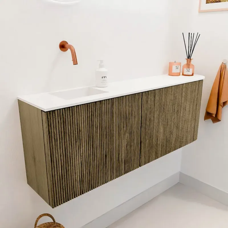 Mondiaz Joya 110cm toiletmeubel ronding rechts dusk met wastafel faye links zonder kraangat talc Tijdelijk Beschikbaar