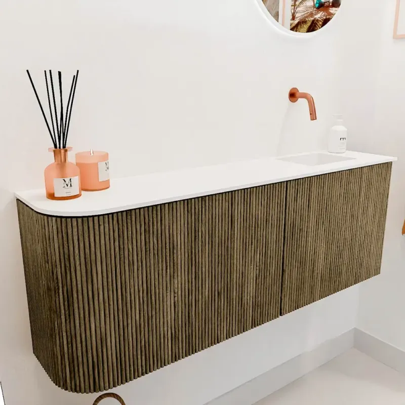 Mondiaz Joya 110cm toiletmeubel ronding links dusk met wastafel faye rechts zonder kraangat talc Weekendaanbieding