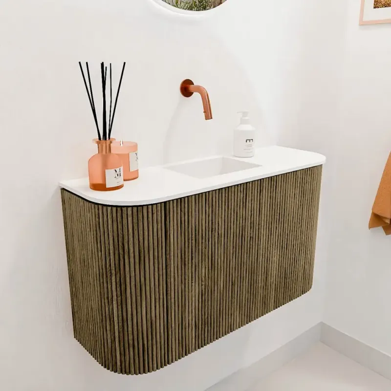 Mondiaz Joya 75cm toiletmeubel ronding links/rechts dusk met wastafel faye midden zonder kraangat talc Laatste Kans