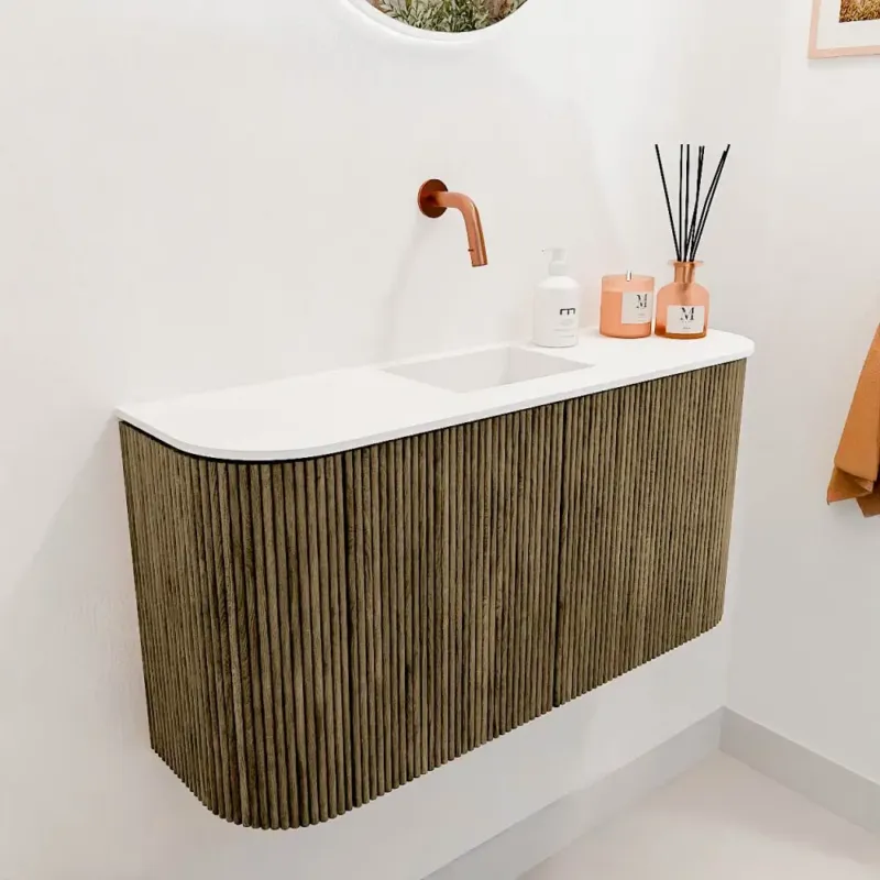 Koop Vandaag Mondiaz Joya 85cm toiletmeubel ronding links/rechts dusk met wastafel faye midden zonder kraangat talc