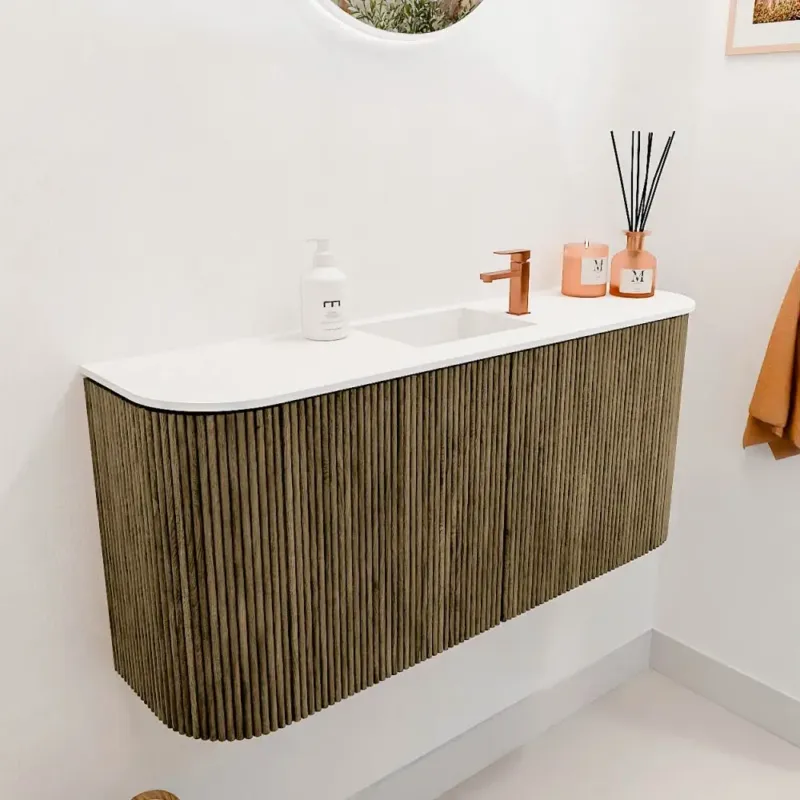 Mondiaz Joya 95cm toiletmeubel ronding links/rechts dusk met wastafel faye midden 1 kraangat talc Nu Kopen