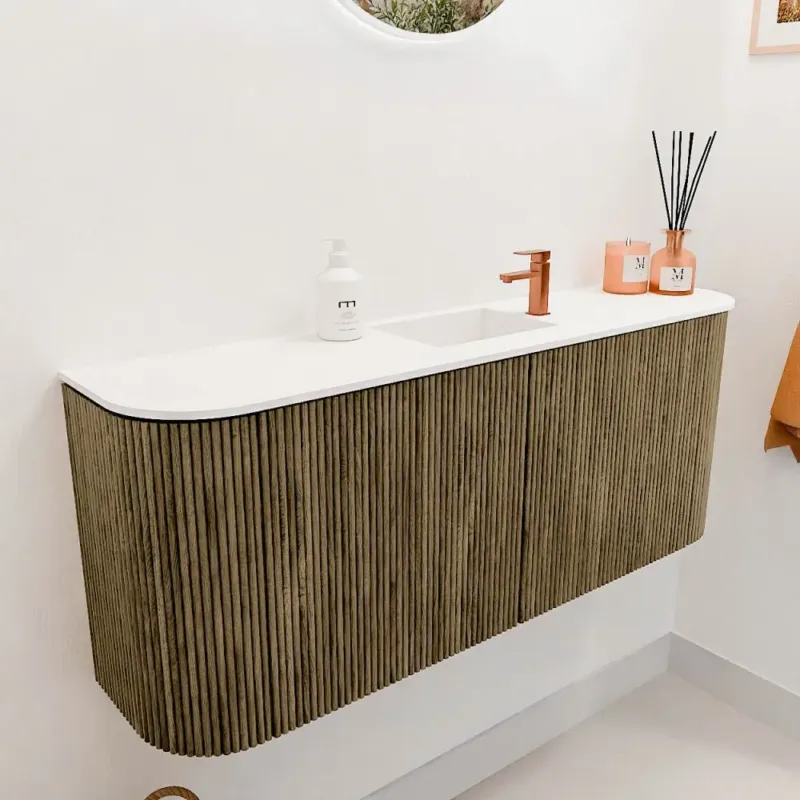 Mondiaz Joya 105cm toiletmeubel ronding links/rechts dusk met wastafel faye midden 1 kraangat talc Beperkt Aanbod