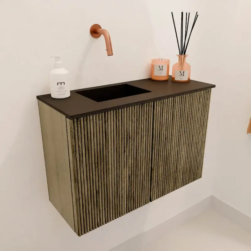 Fabrieksprijs Mondiaz Joya 60cm toiletmeubel dusk met wastafel faye links zonder kraangat urban