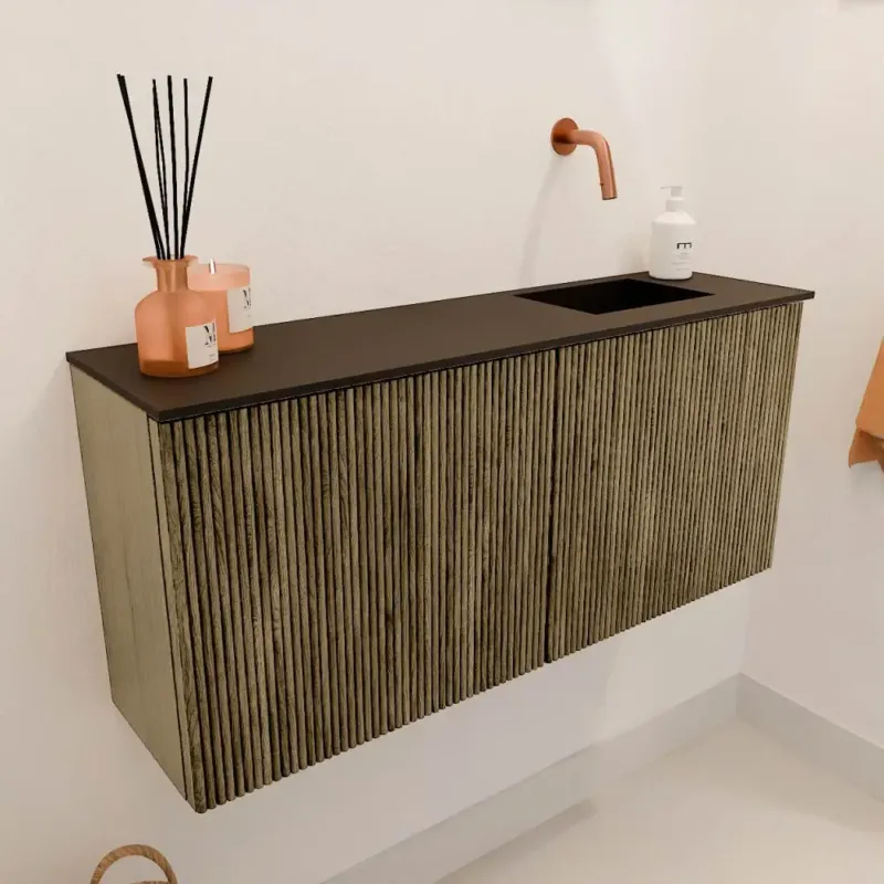 Express Levering Mondiaz Joya 90cm toiletmeubel dusk met wastafel faye rechts zonder kraangat urban