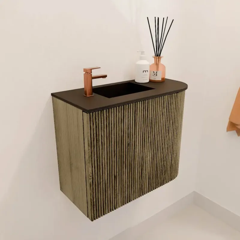 Mondiaz Joya 50cm toiletmeubel ronding rechts dusk met wastafel faye links 1 kraangat urban Express Levering