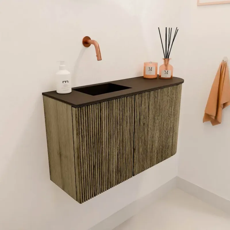 Bestel Nu Mondiaz Joya 70cm toiletmeubel ronding rechts dusk met wastafel faye links zonder kraangat urban