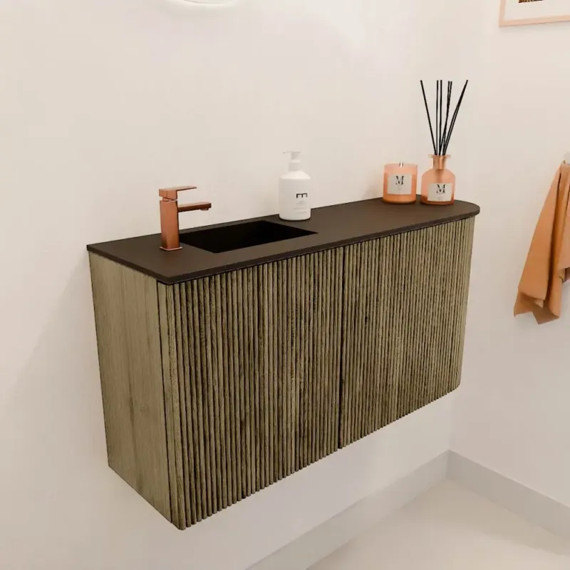 Mondiaz Joya 80cm toiletmeubel ronding rechts dusk met wastafel faye links 1 kraangat urban Direct Beschikbaar