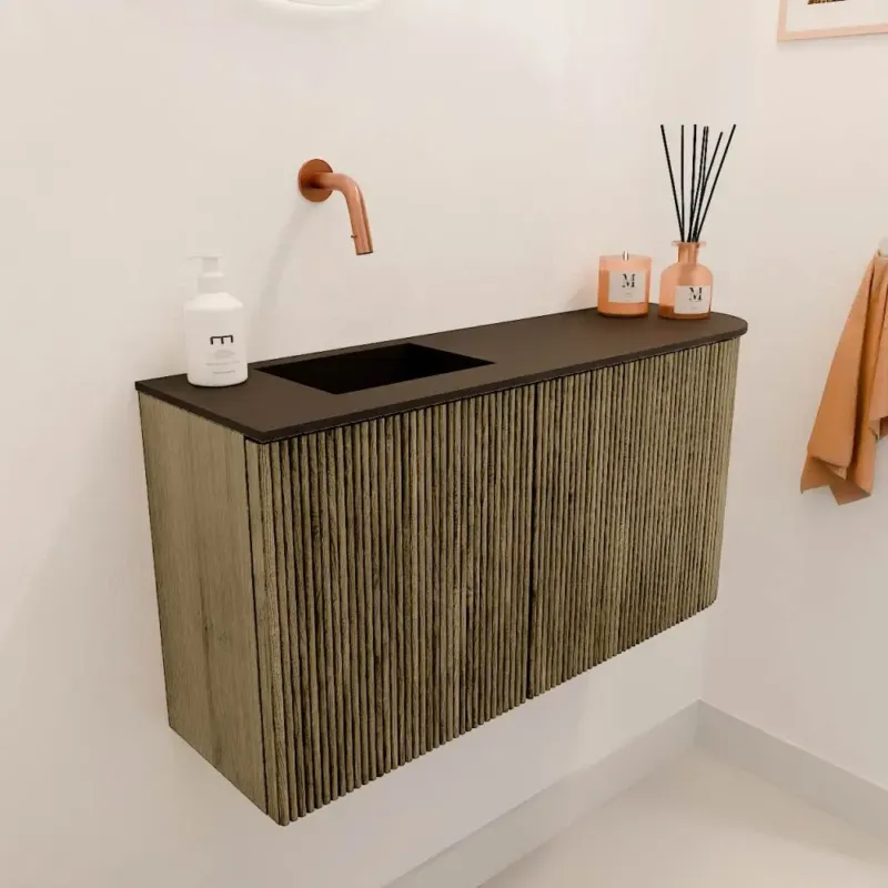Mondiaz Joya 80cm toiletmeubel ronding rechts dusk met wastafel faye links zonder kraangat urban Koop Online