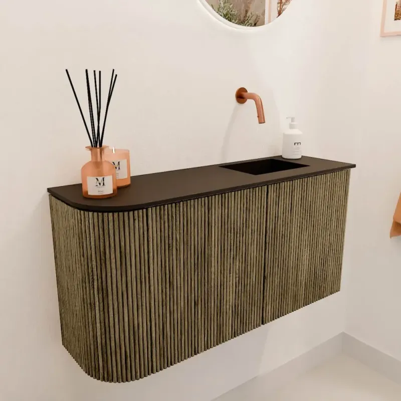 Direct Verzonden Mondiaz Joya 80cm toiletmeubel ronding links dusk met wastafel faye rechts zonder kraangat urban
