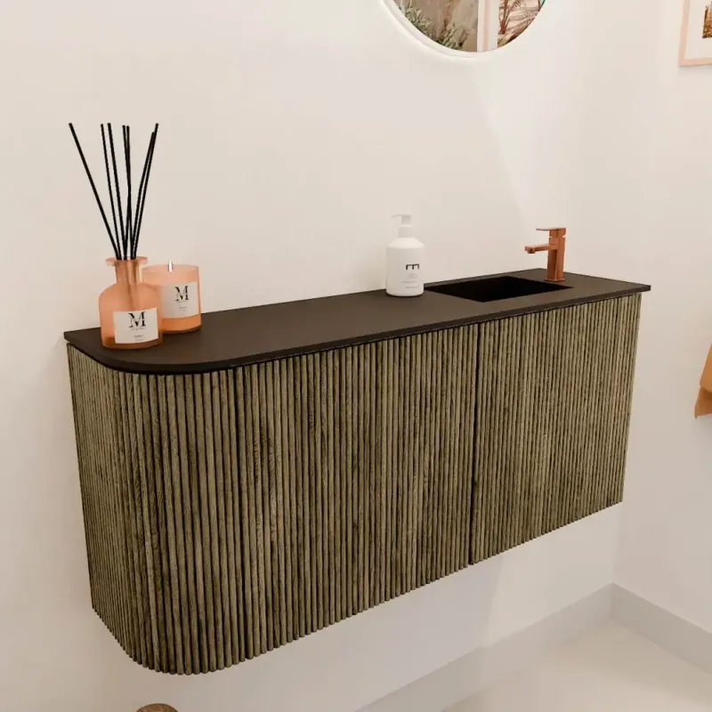 Mondiaz Joya 90cm toiletmeubel ronding links dusk met wastafel faye rechts 1 kraangat urban Superprijs