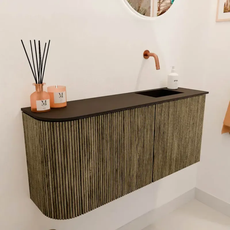 Express Levering Mondiaz Joya 90cm toiletmeubel ronding links dusk met wastafel faye rechts zonder kraangat urban