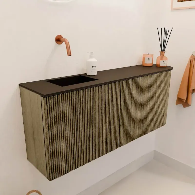 Mondiaz Joya 100cm toiletmeubel ronding rechts dusk met wastafel faye links zonder kraangat urban Dagaanbieding