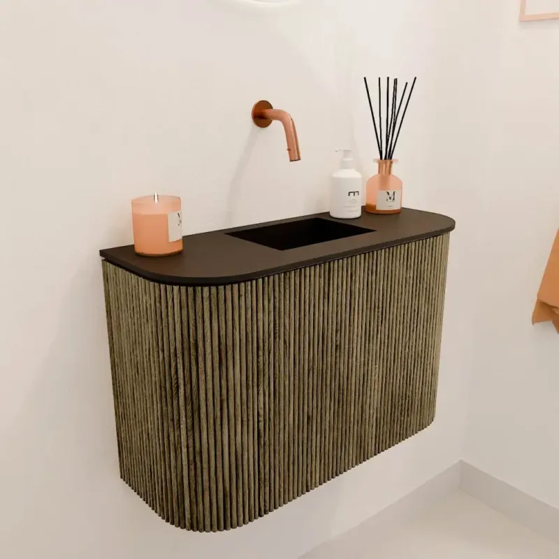 Lage Kosten Mondiaz Joya 65cm toiletmeubel ronding links/rechts dusk met wastafel faye midden zonder kraangat urban