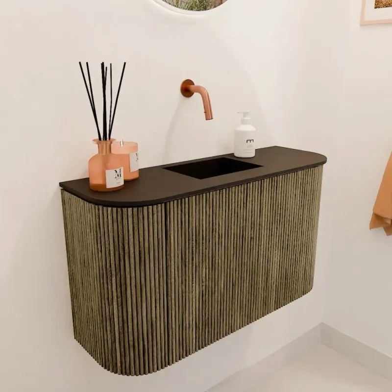 Mondiaz Joya 75cm toiletmeubel ronding links/rechts dusk met wastafel faye midden zonder kraangat urban Weekendaanbieding
