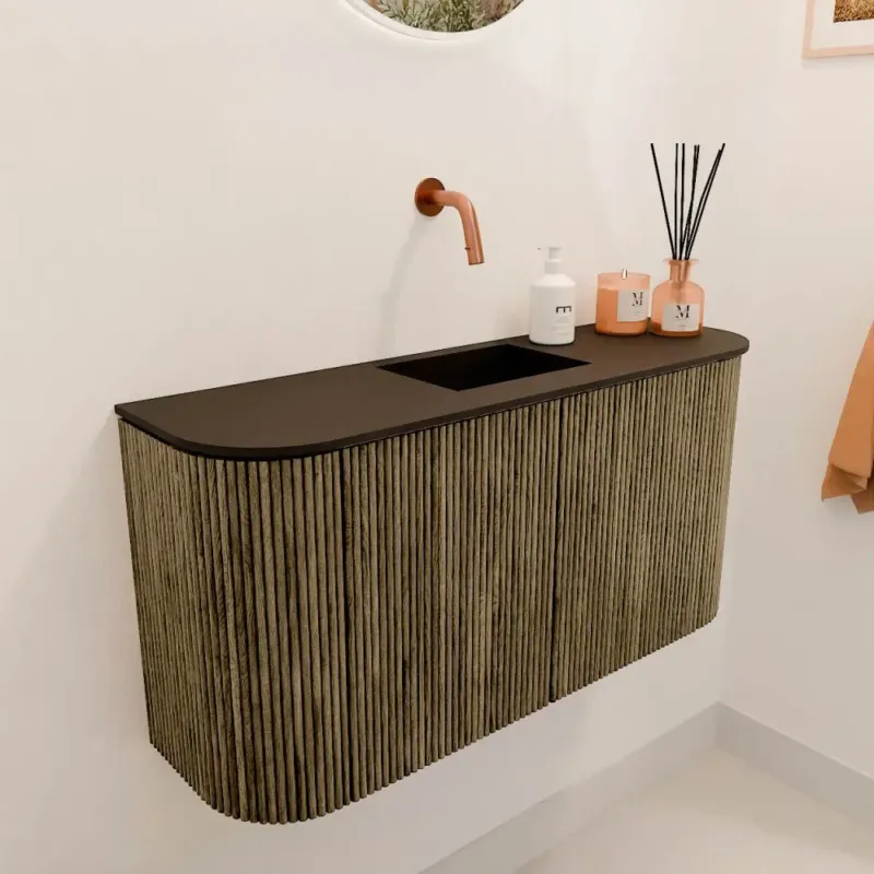 Mondiaz Joya 85cm toiletmeubel ronding links/rechts dusk met wastafel faye midden zonder kraangat urban Laatste Kans