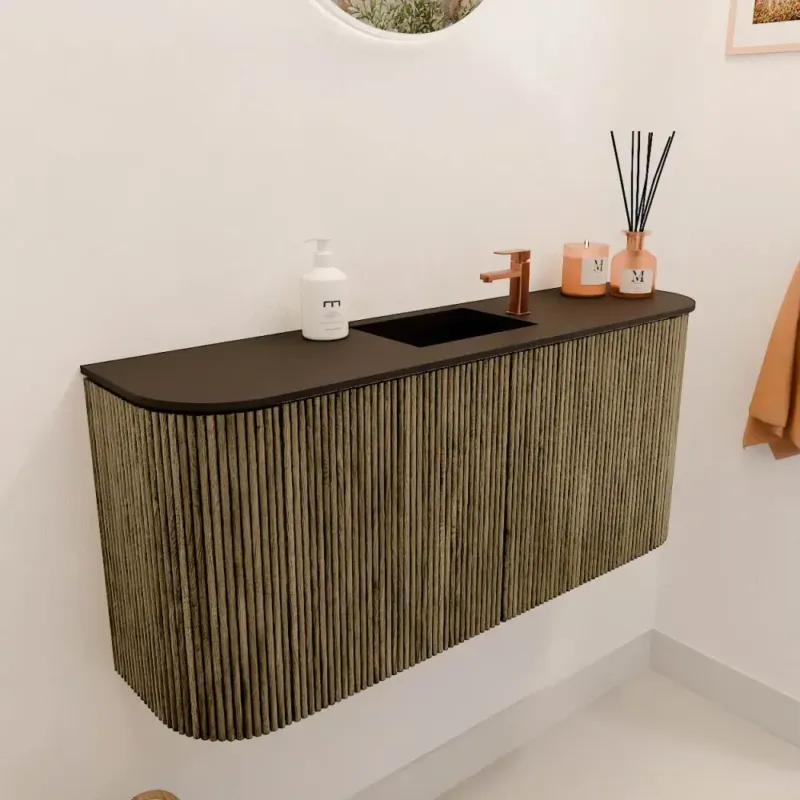 Direct Beschikbaar Mondiaz Joya 95cm toiletmeubel ronding links/rechts dusk met wastafel faye midden 1 kraangat urban