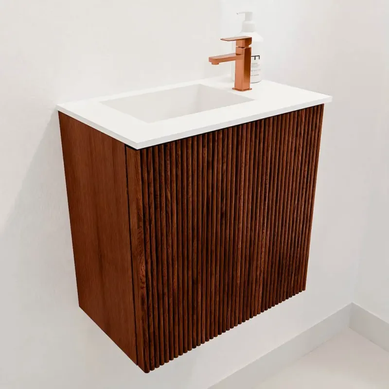 Hoge Kwaliteit Mondiaz Joya 40cm toiletmeubel ruby met wastafel faye links 1 kraangat talc