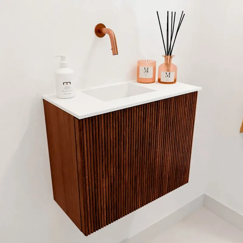 Mondiaz Joya 50cm toiletmeubel ruby met wastafel faye links zonder kraangat talc Fabrieksprijs