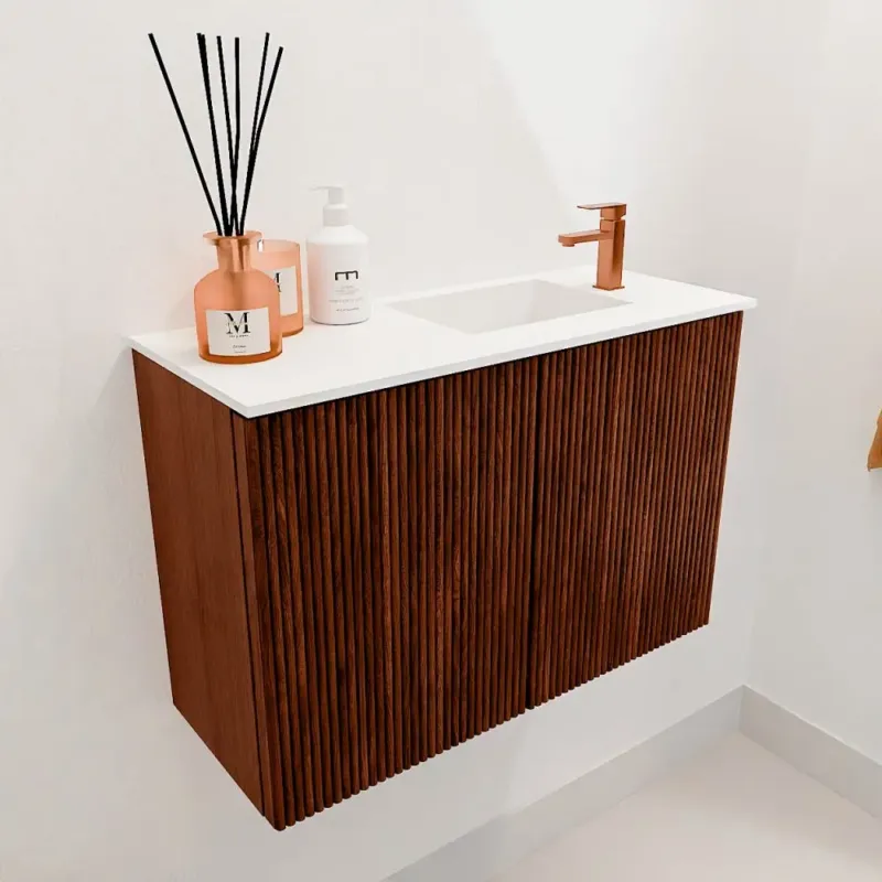 Mondiaz Joya 60cm toiletmeubel ruby met wastafel faye rechts 1 kraangat talc Gecertificeerd