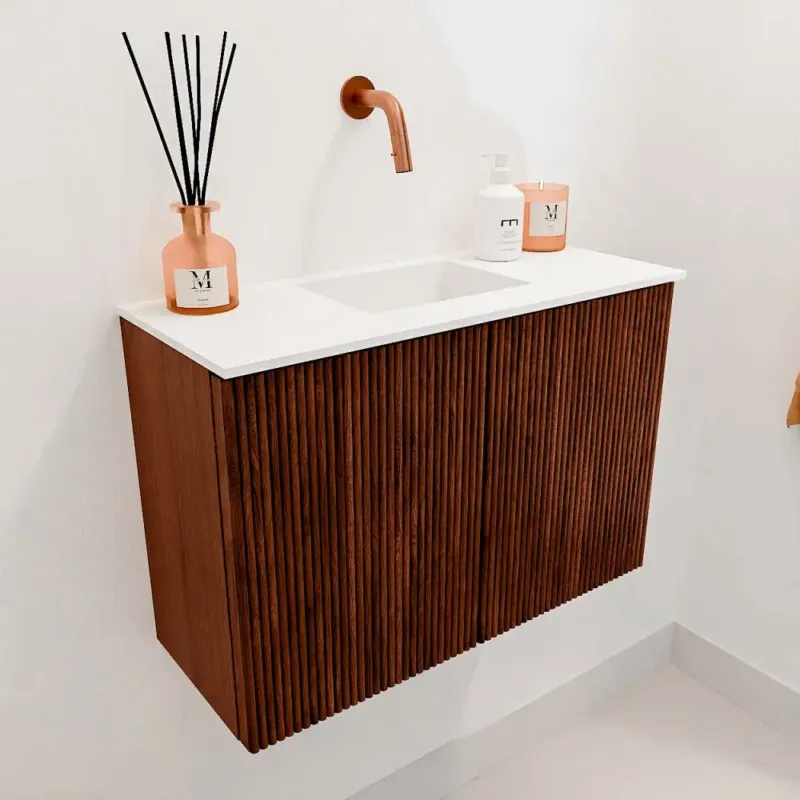 Direct Beschikbaar Mondiaz Joya 60cm toiletmeubel ruby met wastafel faye midden zonder kraangat talc