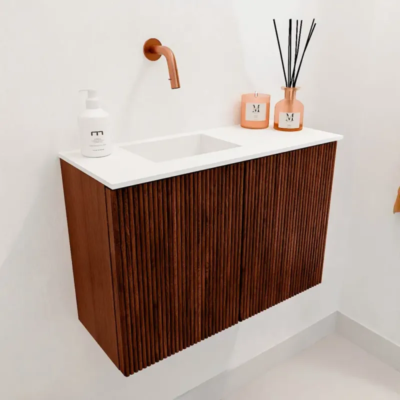 Gecertificeerd Mondiaz Joya 60cm toiletmeubel ruby met wastafel faye links zonder kraangat talc